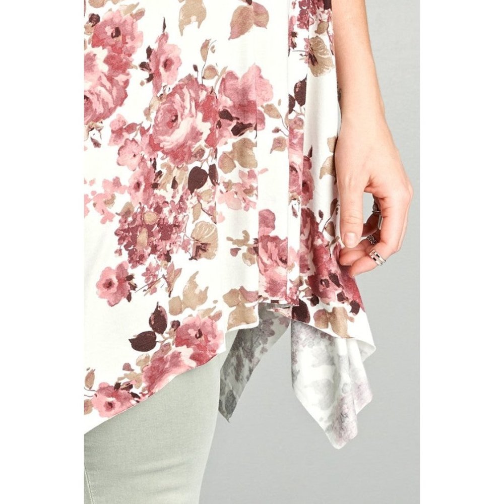 Oddi Floral Sharkbite Tunic, Off White - Picture 3 of 4
